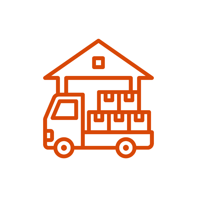 illustration d'un camion de marchandises devant un entrepôt
